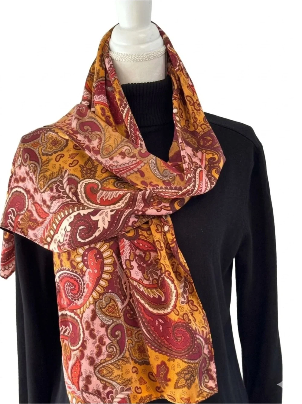 Paisley Print Pure Silk Mid Weight Scarf Made in USA 12 x 60 inches